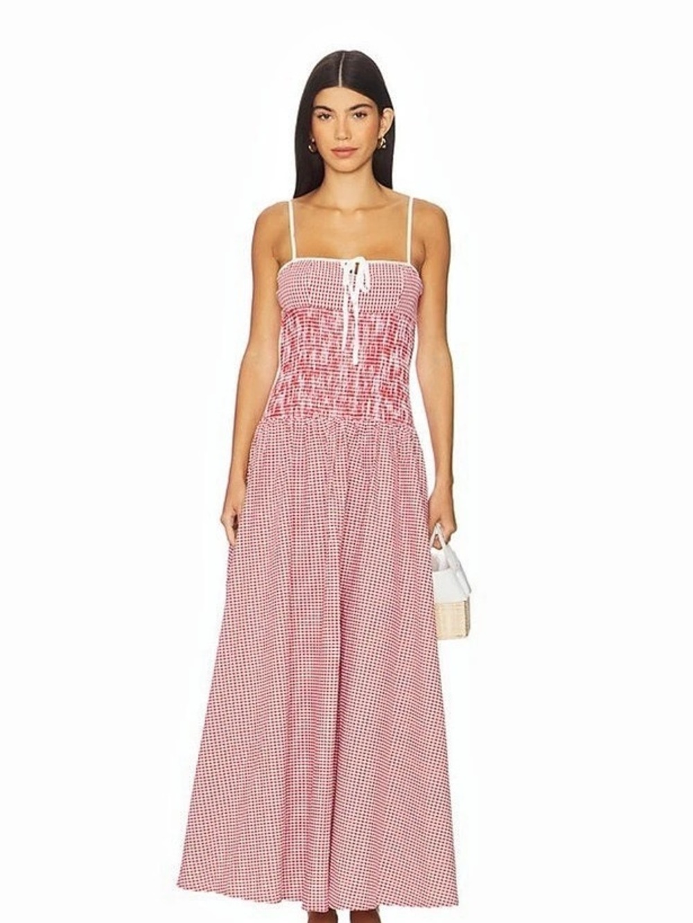 Revolve More to Come Abby Maxi Dress Gingham Red & White Small
